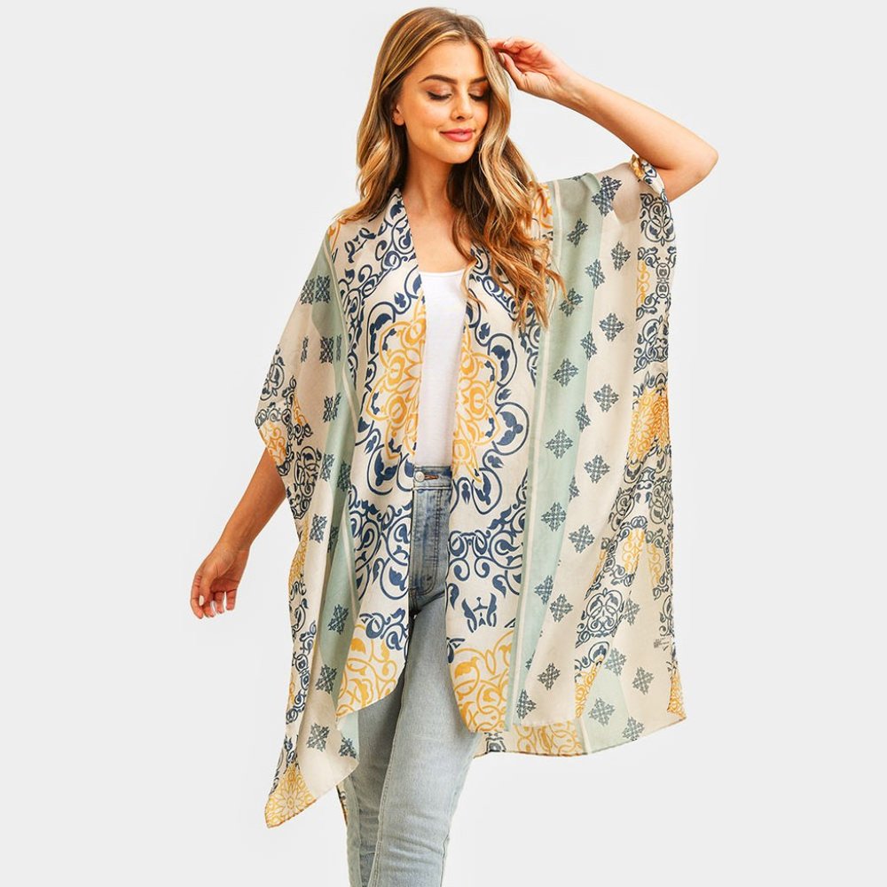 Bohemian Patterned cover up Kimono Poncho